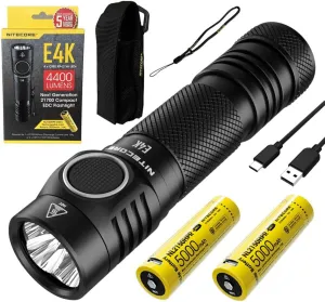NITECORE E4K Next generat Compact EDC Flashlight - 4x C-ree XP-L2 V6-4400 Lumens w/2x NITECORE NL2150HPR Rechargeable Li- Batteries