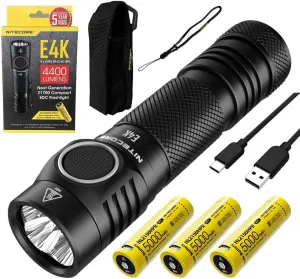 NITECORE E4K Next generat Compact EDC Flashlight - 4x C-ree XP-L2 V6-4400 Lumens w/3x NITECORE NL2150HPR Rechargeable Li- Batteries