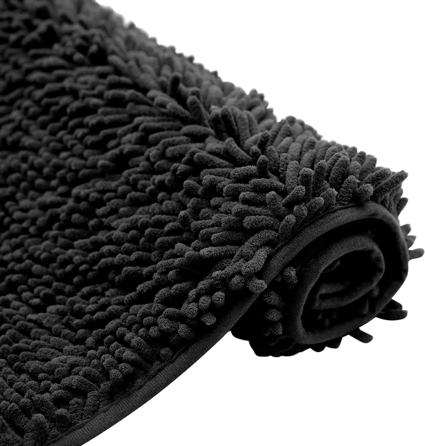 Non-Slip Bath Rug,Extra Soft Microfiber Bedroom Shag Carpet with Anti-Slip Backing,Water/Dust Absorbent Fast Dry Shower Mat,Sound Insulated Stairs Pad,Machine Washable (Black,12 x 19 Inches)