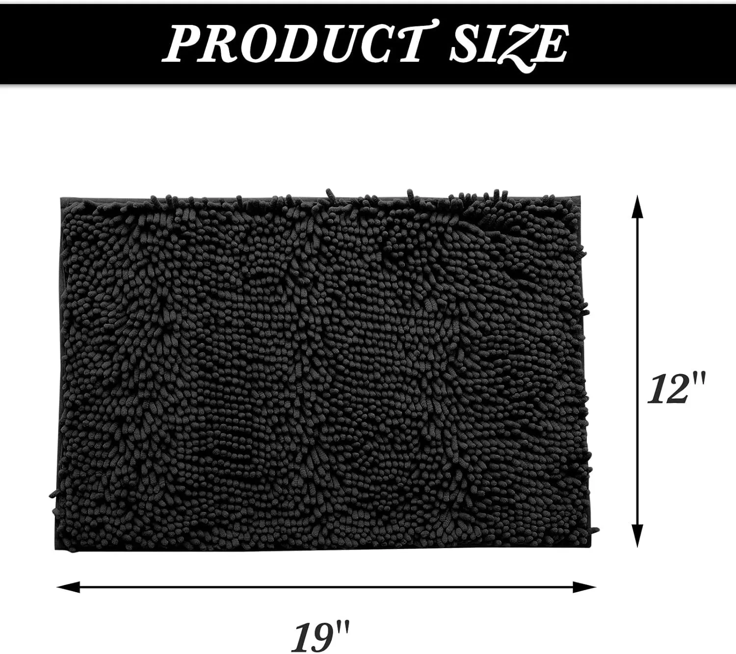 Non-Slip Bath Rug,Extra Soft Microfiber Bedroom Shag Carpet with Anti-Slip Backing,Water/Dust Absorbent Fast Dry Shower Mat,Sound Insulated Stairs Pad,Machine Washable (Black,12 x 19 Inches)