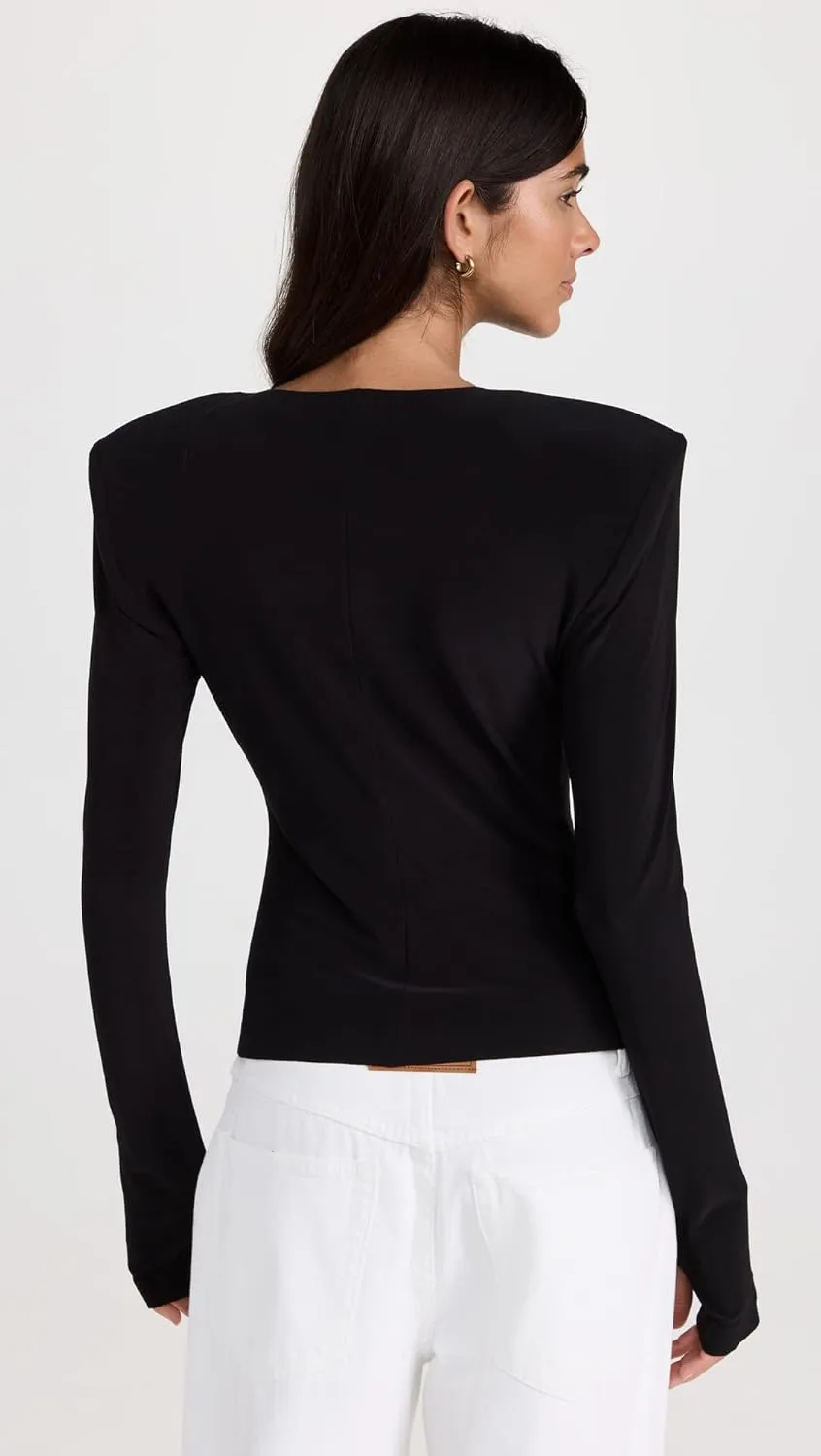 Norma Kamali Women's Shoulder Pad Long Sleeve Crew Top