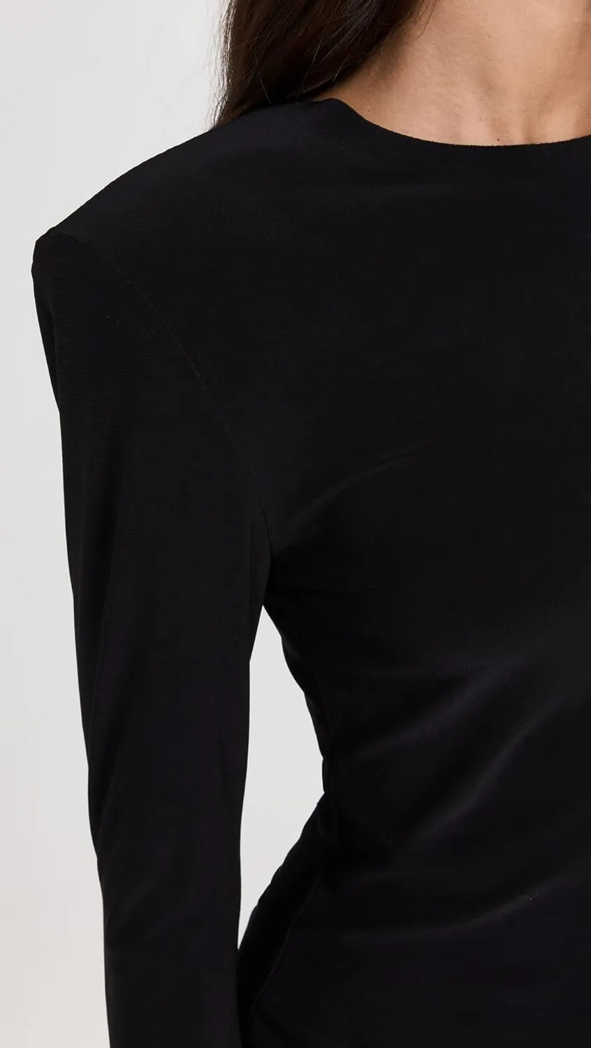 Norma Kamali Women's Shoulder Pad Long Sleeve Crew Top