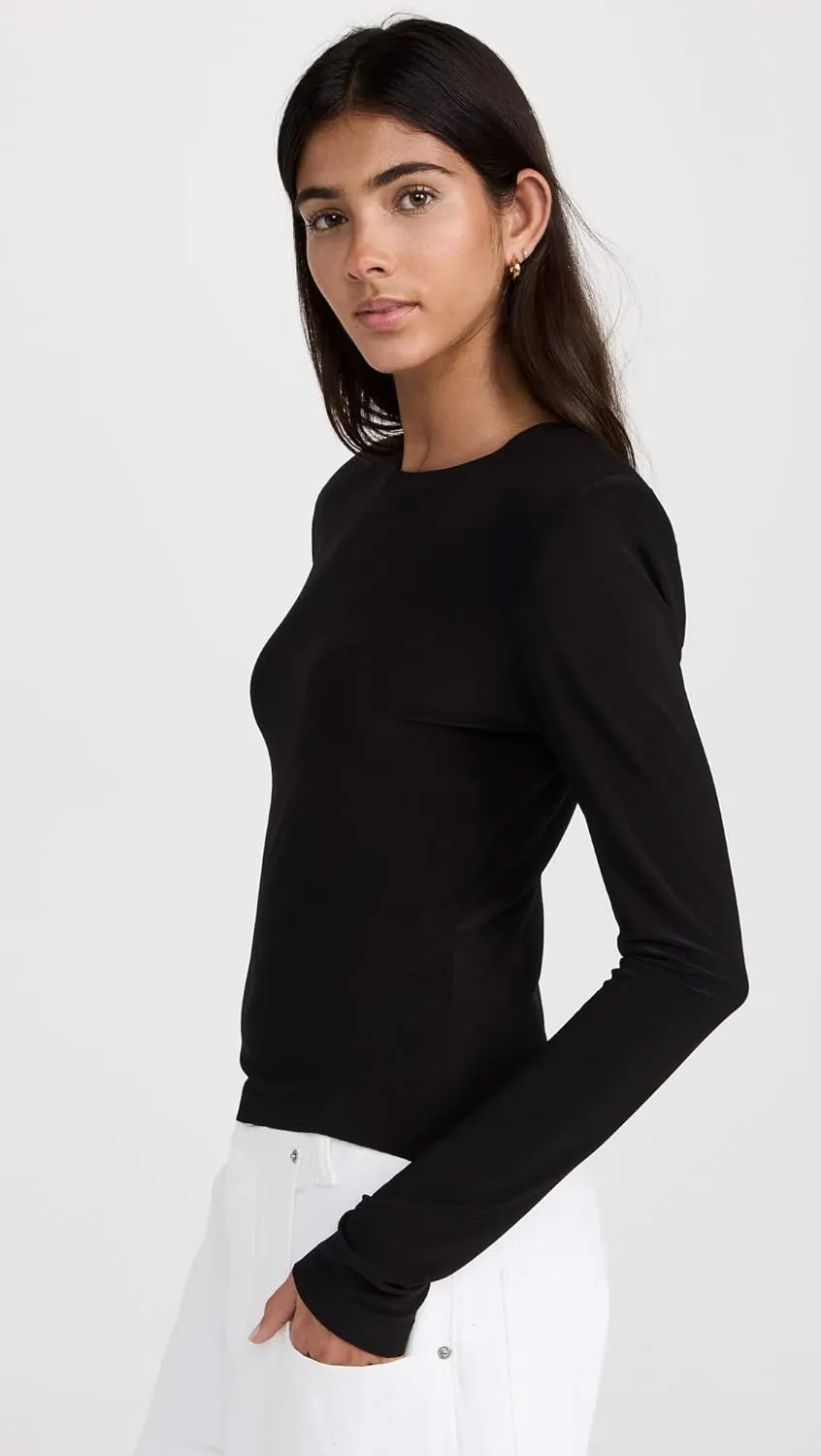 Norma Kamali Women's Shoulder Pad Long Sleeve Crew Top