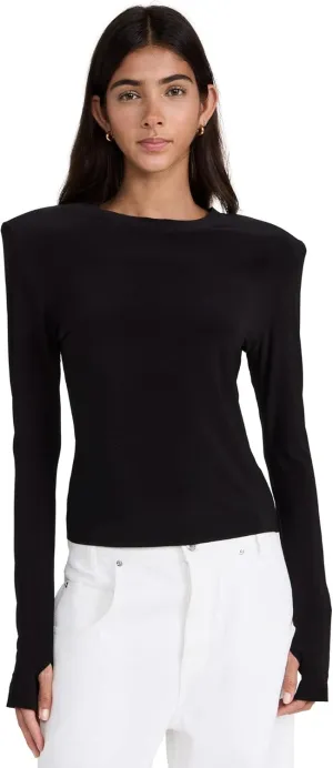 Norma Kamali Women's Shoulder Pad Long Sleeve Crew Top