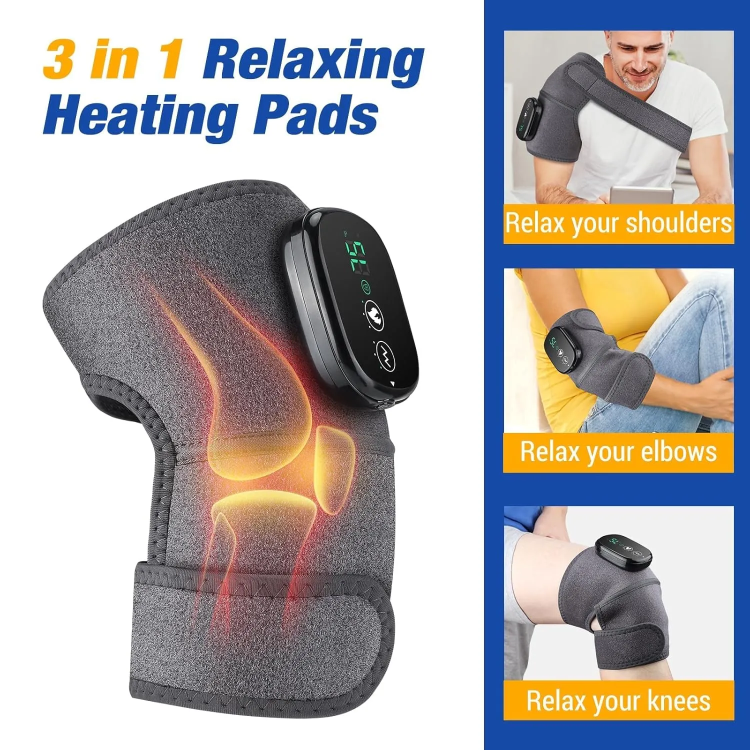 NORTHERN BROTHERS Knee Massager with Heat for Pain Relief - 3 Temp & 3 Massage Modes, Adjustable Wrap for Knee/Shoulder/Elbow, Rechargeable with Timer, Portable to Carry
