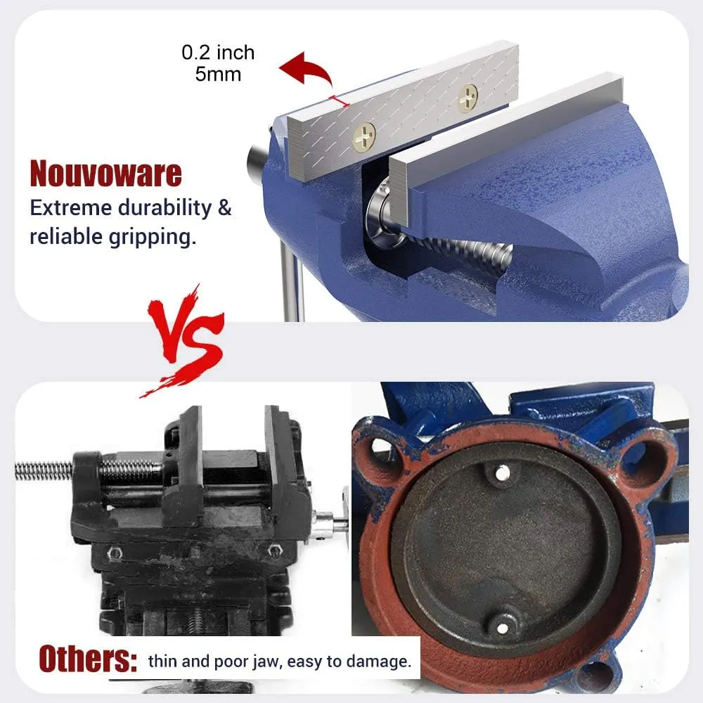 Nuovoware Table Vise 3 Inch, 360° Swivel Base Universal Home Vise Portable Bench Clamp, Clamp-on Vise Bench Clamps Fixed Tool for Woodworking, Metalworking, Cutting Conduit, Drilling, Sawing, Blue