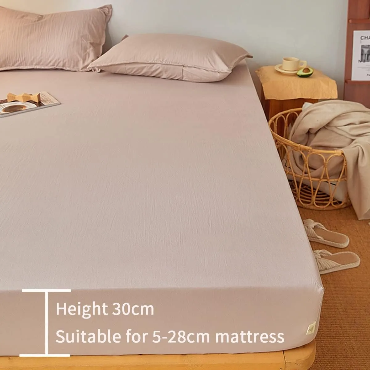 OBONG Soft Twin Fitted Sheet 100% Cotton No Pop-Off Elastic Deep Pocket Cooling Sheets Durable Sateen Weave Wrinkle Free Comfy Luxury Bedcover(B,Twin)