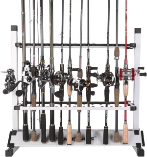 One Bass Fishing Rod Rack Metal Aluminum Alloy Portable Fishing Rod Holder Fishing Rod Organizer for All Type Fishing Pole, Hold Up to 24 Rods