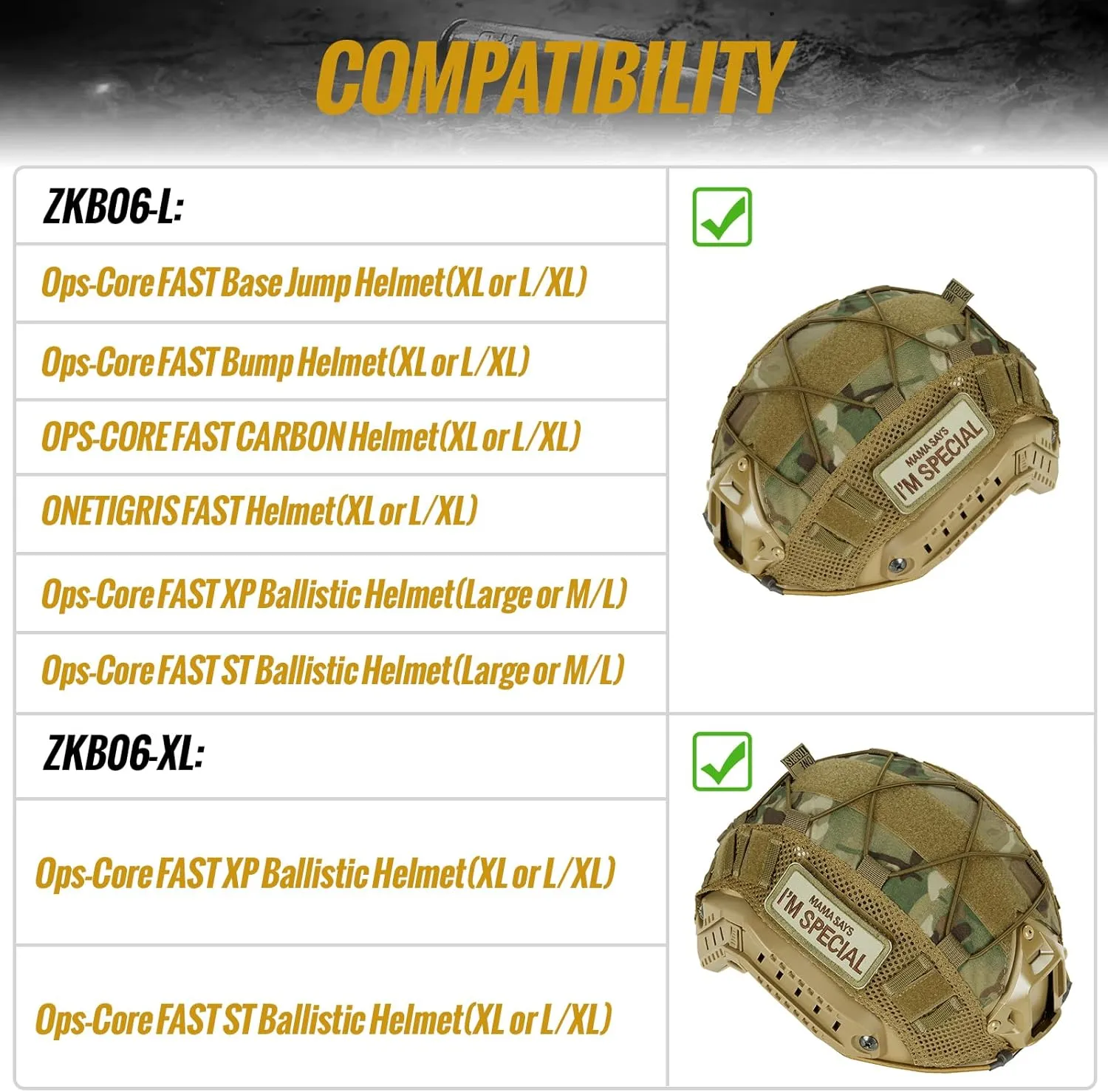 OneTigris Helmet Cover, Tactical Cloth Cover for Fast Helmet in Size L or M/L, XL or L/XL, Bump Helmet in Size XL or L/XL - ZKB12 No Helmet