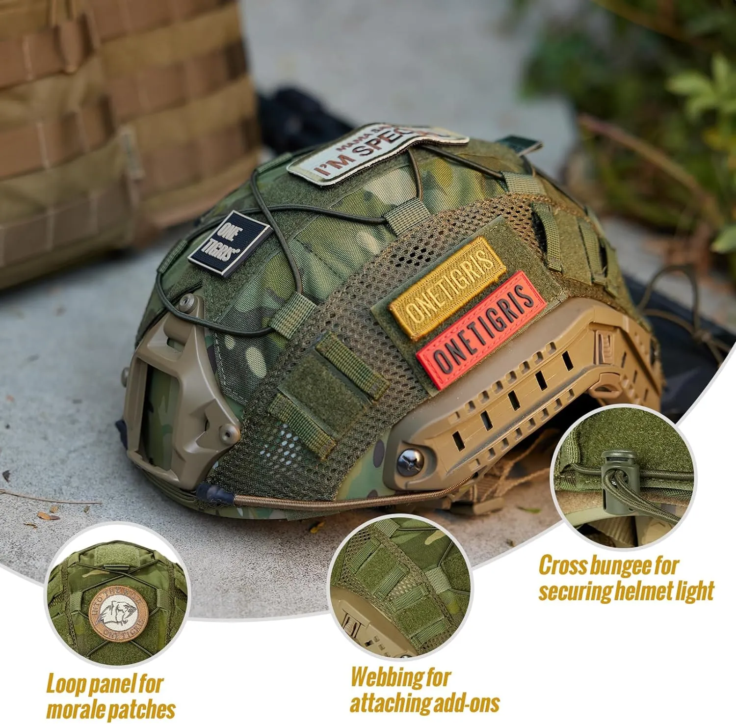 OneTigris Helmet Cover, Tactical Fast Helmet Cloth for Ops-Core Fast PJ Helmet in Size M/L, OneTigris PJ Airsoft Helmet in Size M/L(Without Helmet)