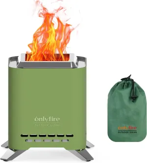 Onlyfire 2-in-1 Smokeless Fire Pit & Camp Stove with Pot Bracket & Carry Bag, Portable Tabletop Fireplace, Wood Burning Mini Firepit for Outdoor Camping Tailgating Patio Backyard, Green Short FP051