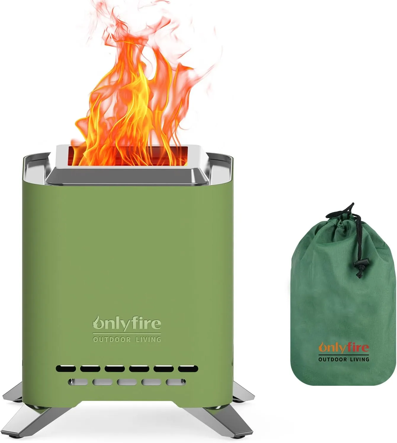 Onlyfire 2-in-1 Smokeless Fire Pit & Camp Stove with Pot Bracket & Carry Bag, Portable Tabletop Fireplace, Wood Burning Mini Firepit for Outdoor Camping Tailgating Patio Backyard, Green Short FP051