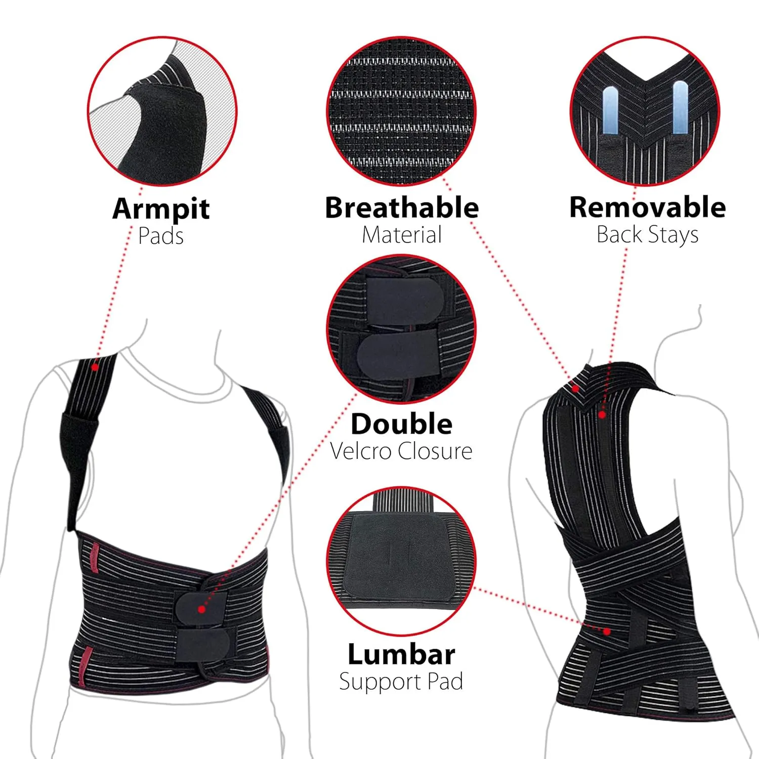 ORTONYX TLSO Full Back Support Brace with Removable Dorso-Lumbar Pad - Lightweight, Breathable - Pain Relief, Thoracic Kyphosis, Herniated Disc / ACHB5248-S