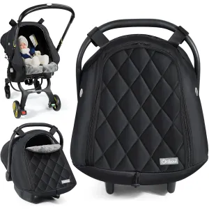 Orzbow Winter Baby Car Seat Cover with Front Zipper Door, Cold Weather Carseat Cover Canopy, Side Breathable, Rain, Snow and Wind Proof Car Seat Carrier Canopy Cover, Machine Washable, Black