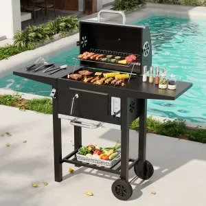 Outdoor Carbon Steel Charcoal BBQ Grill with Chimney