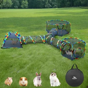 Outdoor Cat Enclosures for Cats Indoor, Patio Portable Mesh Cat Tent, Tunnel, Playhouse with Free Carry Bag & Metal Rod for Multiple Small Animals, Includes Cat Playpen 2 Tent  Tunnel, Rainbow