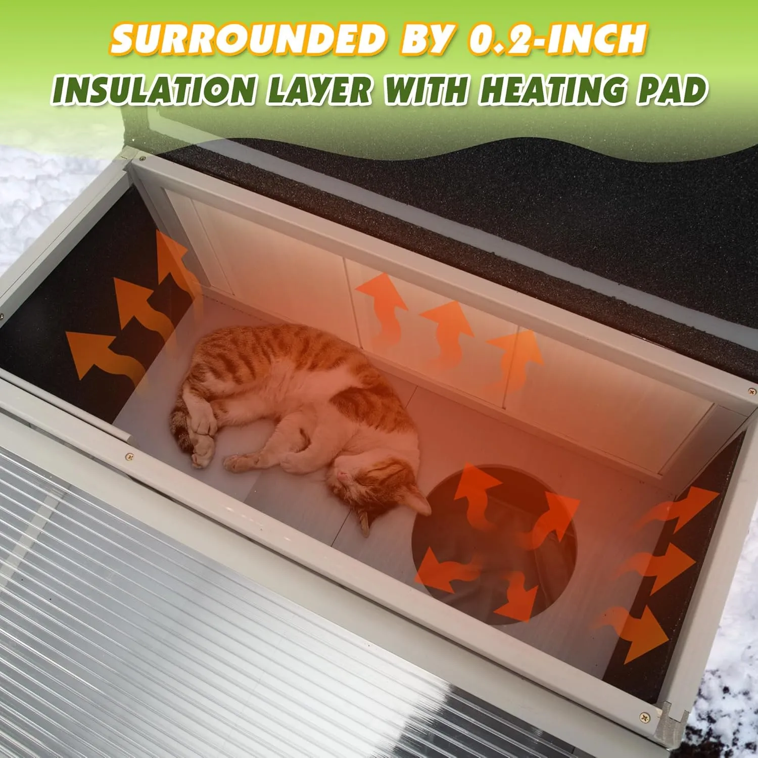Outdoor Heating Pad Insulated Cat House, Warm Cat Shelter with Heated Pet Pad Bed, Balcony, Timing and Temp Adjustable, Feral Cat Hutch for Winter, Weatherproof (Gray, Heating PAD)