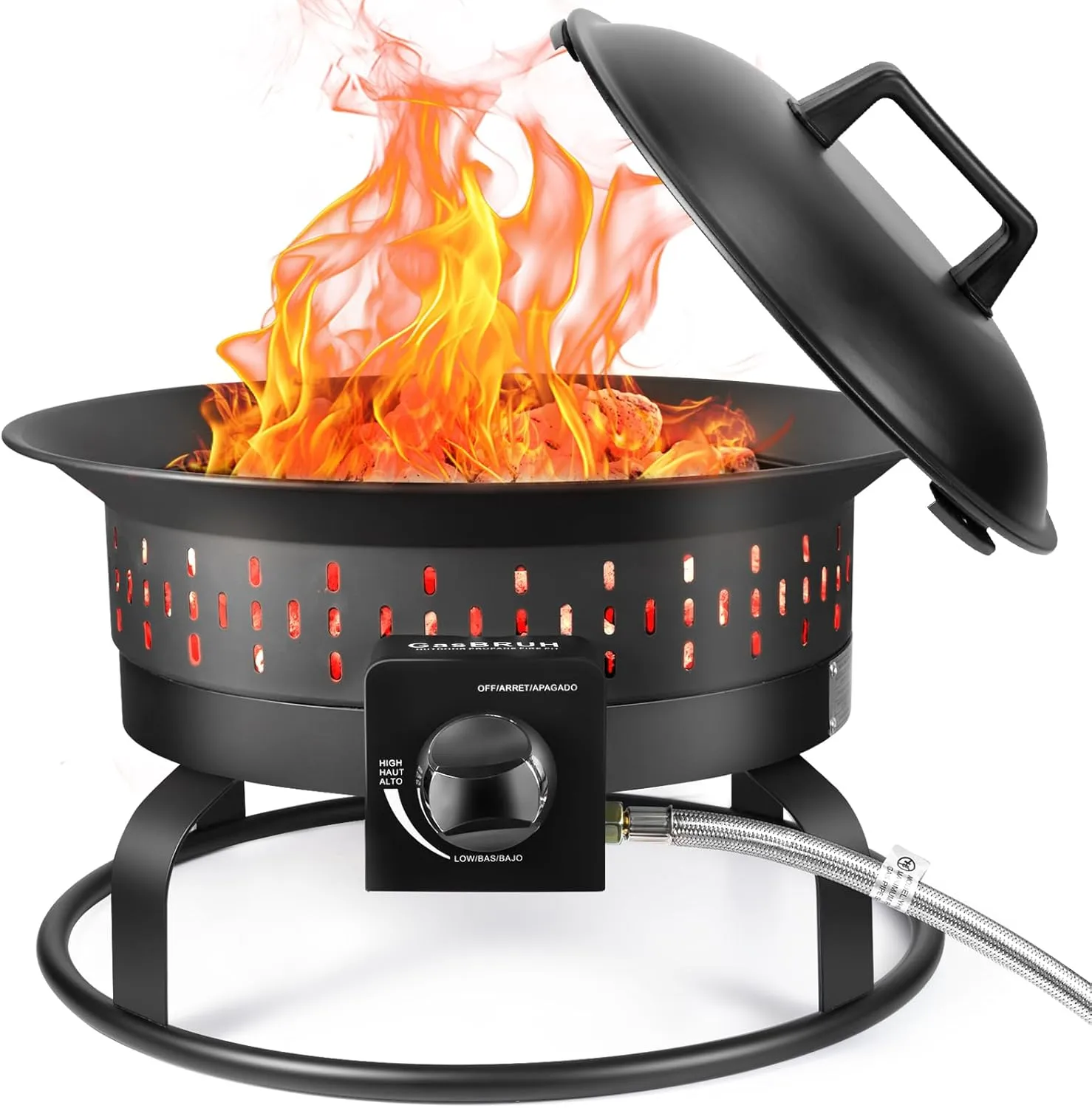 Outdoor Portable Propane Fire Pit, 19-Inch,60,000 BTU with Cover&Carry Handle,Fireplace,Gas Firebowl Smokeless,Portable Fire Pit for Outside Patio, Backyard, Camping,RV,Deck,Tailgating