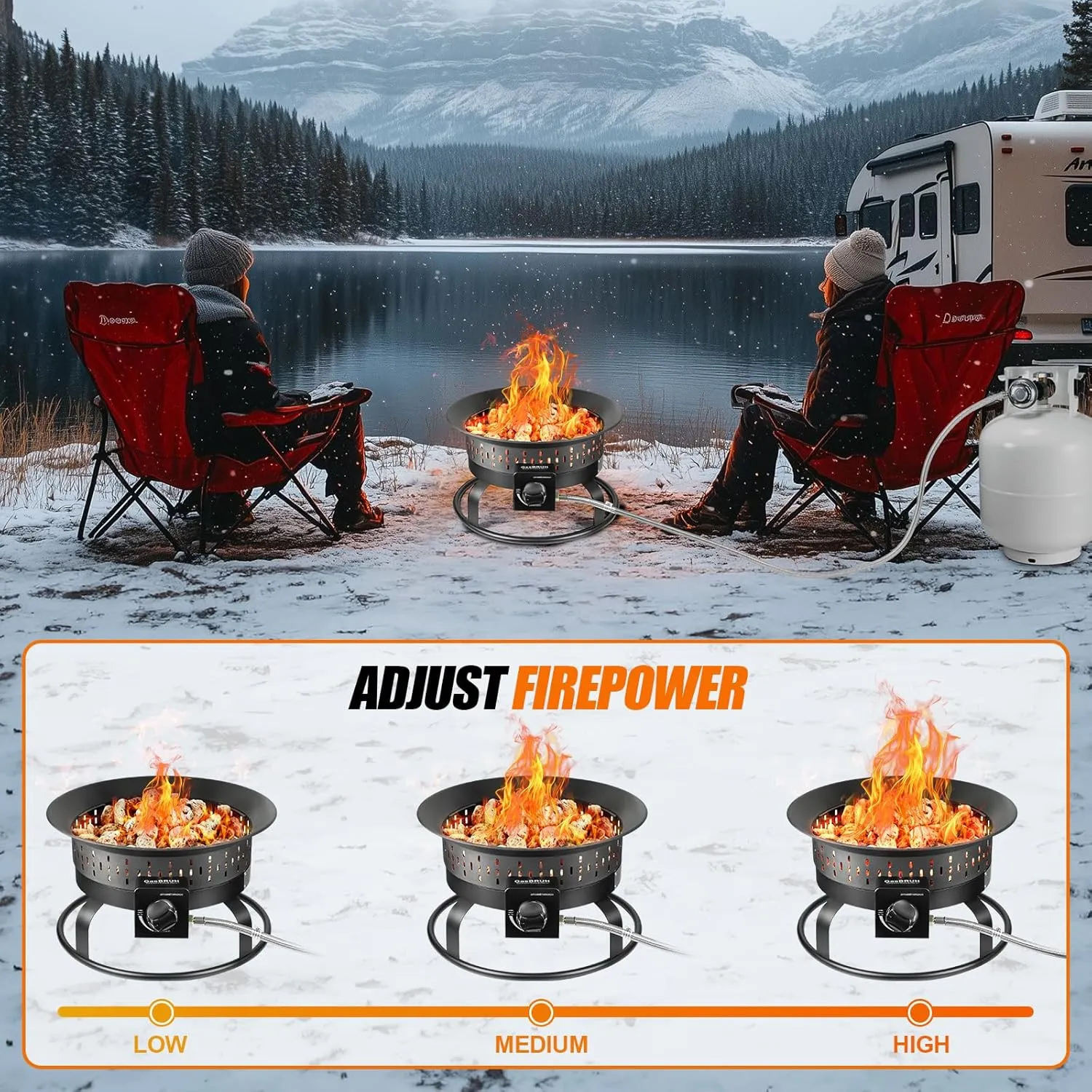 Outdoor Portable Propane Fire Pit, 19-Inch,60,000 BTU with Cover&Carry Handle,Fireplace,Gas Firebowl Smokeless,Portable Fire Pit for Outside Patio, Backyard, Camping,RV,Deck,Tailgating