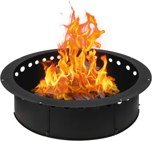 Outdoor Smokeless Fire Pit Ring 40 Inch Outer/36 Inch Inner Diameter, Heavy Duty Metal Round Liner Insert for Outside DIY Campfire or Bonfire Ring, Above or In Ground Use
