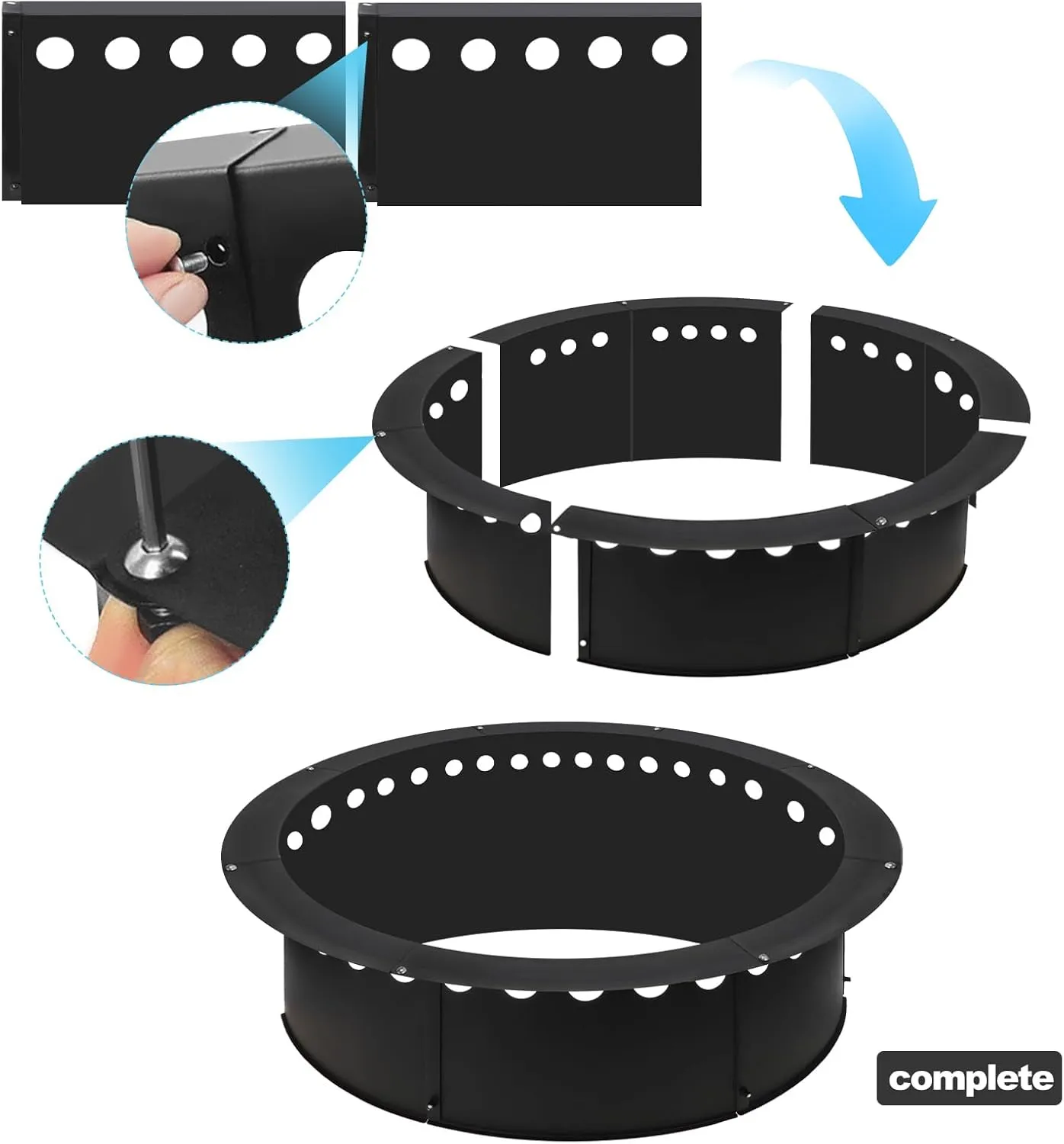 Outdoor Smokeless Fire Pit Ring 40 Inch Outer/36 Inch Inner Diameter, Heavy Duty Metal Round Liner Insert for Outside DIY Campfire or Bonfire Ring, Above or In Ground Use