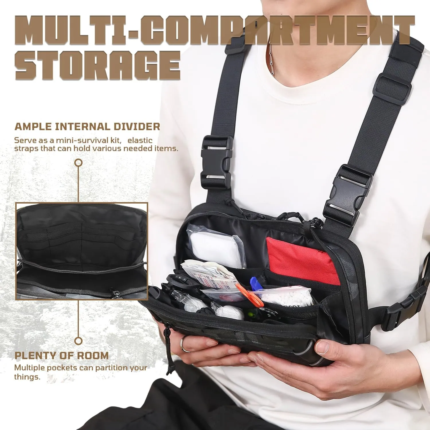 Outdoor Tactical Chest Bag Chest Rig Pack EDC Molle Utility Chest Pouch for Workouts Hiking Fishing