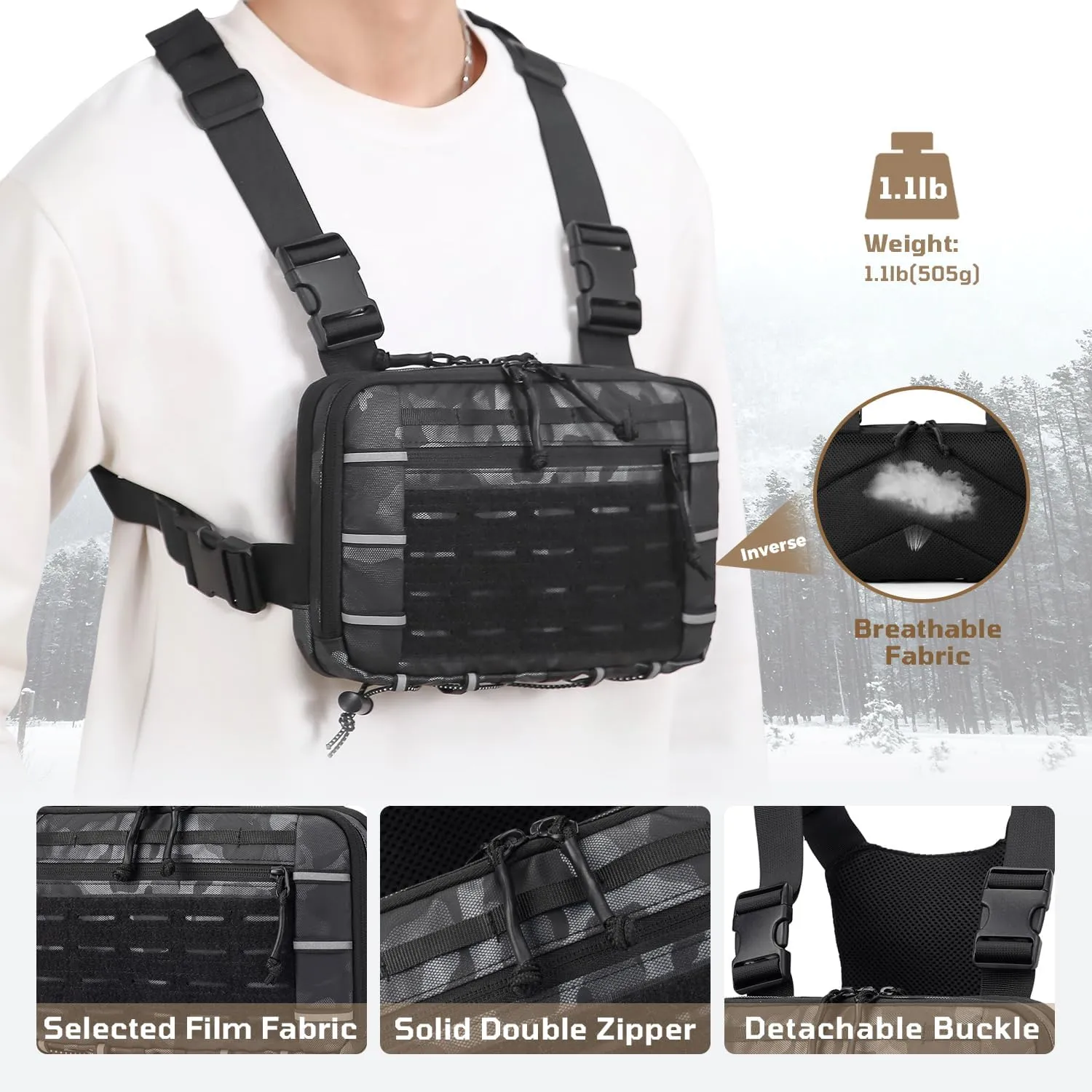 Outdoor Tactical Chest Bag Chest Rig Pack EDC Molle Utility Chest Pouch for Workouts Hiking Fishing
