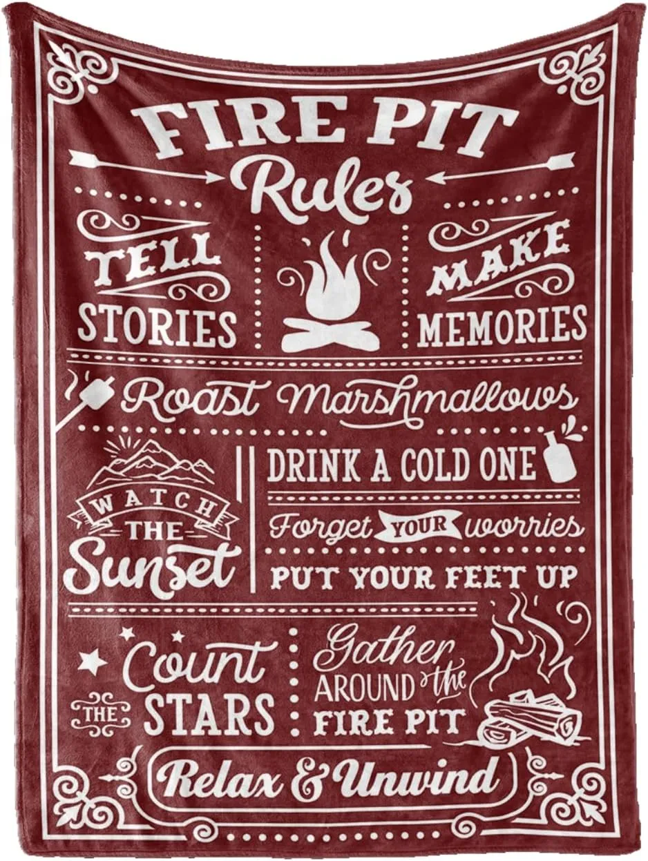 Outdoor/Camping/BBQ/Grilling Lovers Gifts for Women or Men - 50" x 65" Flannel Blanket/Throw- Funny Fire Pit Rules Quotes - RV Campsite Travel Hiking