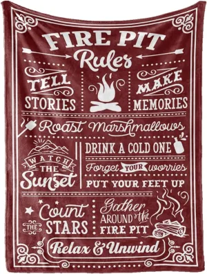 Outdoor/Camping/BBQ/Grilling Lovers Gifts for Women or Men - 50" x 65" Flannel Blanket/Throw- Funny Fire Pit Rules Quotes - RV Campsite Travel Hiking