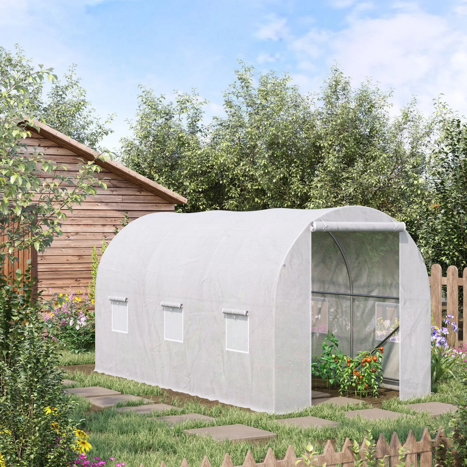 Outsunny 11.5x6.6x6.6ft Walk-in Tunnel Greenhouse Portable Garden Plant Growing Warm House With Door|Outsunny 11.5x6.6x6.6pi Tunnel De Plain-pied Serre De Jardin Portable Plante De Plus En Plus Chaude