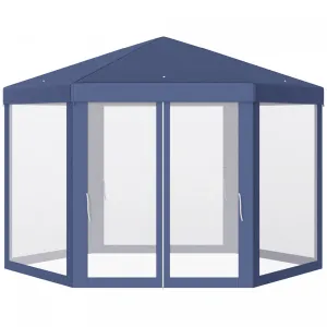 Outsunny Φ13' Hexagon Party Tent Patio Gazebo Outdoor Activity Event Canopy Quick Sun Shelter Pavili|Tonnelle Barnum Tente De Reception Hexagonale 10 MĠ Style Cosy Metal Polyester Impermeabilise Bleu B