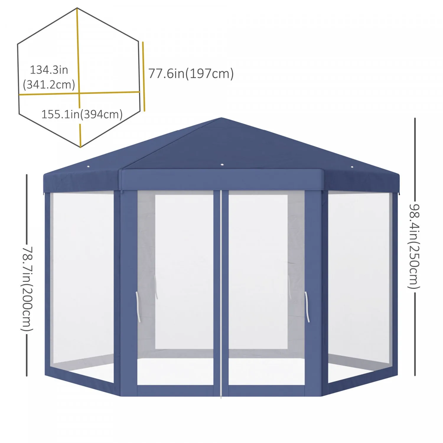 Outsunny Φ13' Hexagon Party Tent Patio Gazebo Outdoor Activity Event Canopy Quick Sun Shelter Pavili|Tonnelle Barnum Tente De Reception Hexagonale 10 MĠ Style Cosy Metal Polyester Impermeabilise Bleu B