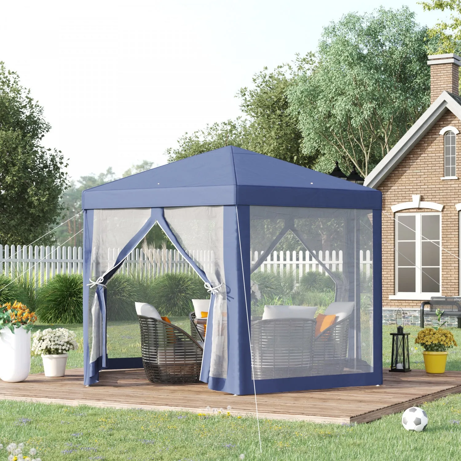 Outsunny Φ13' Hexagon Party Tent Patio Gazebo Outdoor Activity Event Canopy Quick Sun Shelter Pavili|Tonnelle Barnum Tente De Reception Hexagonale 10 MĠ Style Cosy Metal Polyester Impermeabilise Bleu B
