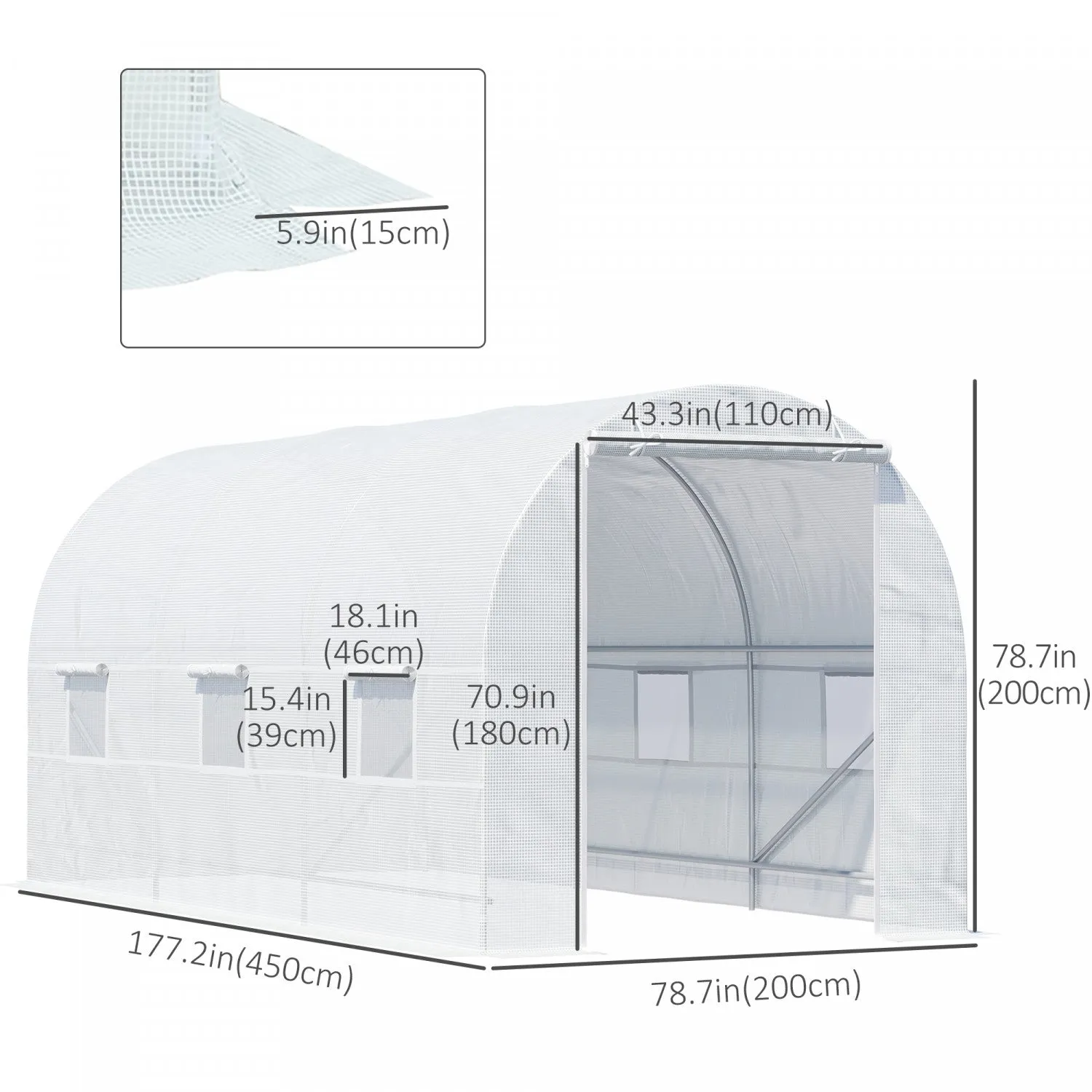 Outsunny 14.8x6.6x6.6ft Walk-in Tunnel Greenhouse Portable Garden Plant Growing Warm House With Door|Outsunny Serre De Jardin Tunnel Surface Sol 9 MĠ 4,5l X 2l X 2h M Chassis Tubulaire Renforce 18 Mm 6