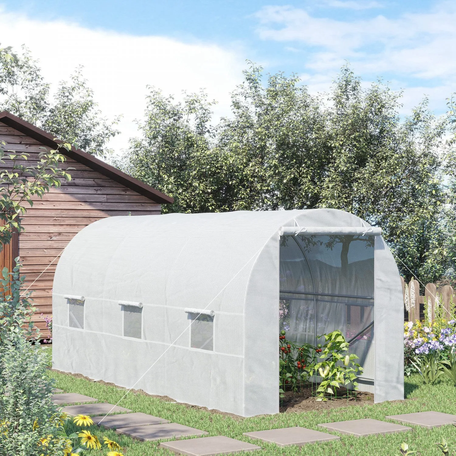 Outsunny 14.8x6.6x6.6ft Walk-in Tunnel Greenhouse Portable Garden Plant Growing Warm House With Door|Outsunny Serre De Jardin Tunnel Surface Sol 9 MĠ 4,5l X 2l X 2h M Chassis Tubulaire Renforce 18 Mm 6