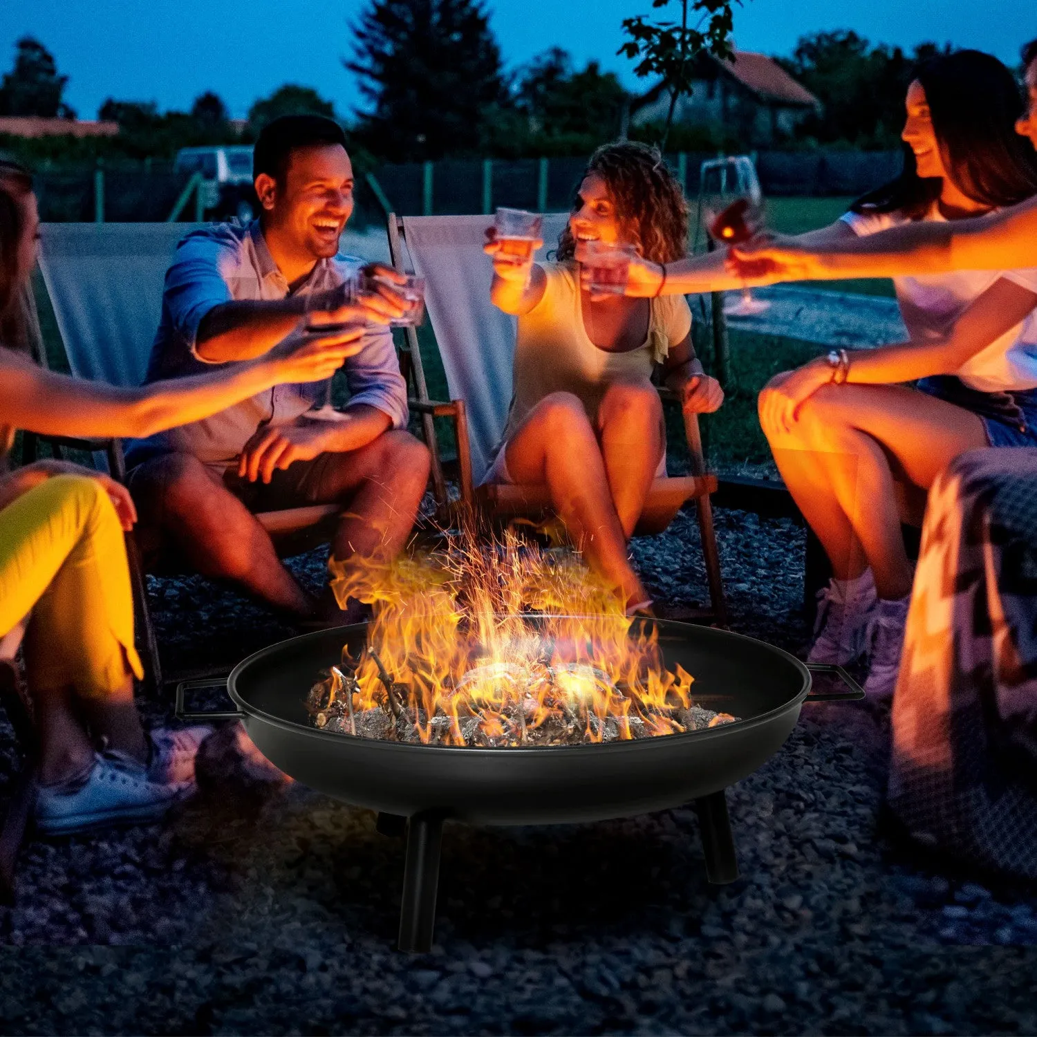 Outsunny 23" Round Outdoor Wood-burning Fire Pit With Support Legs, Black