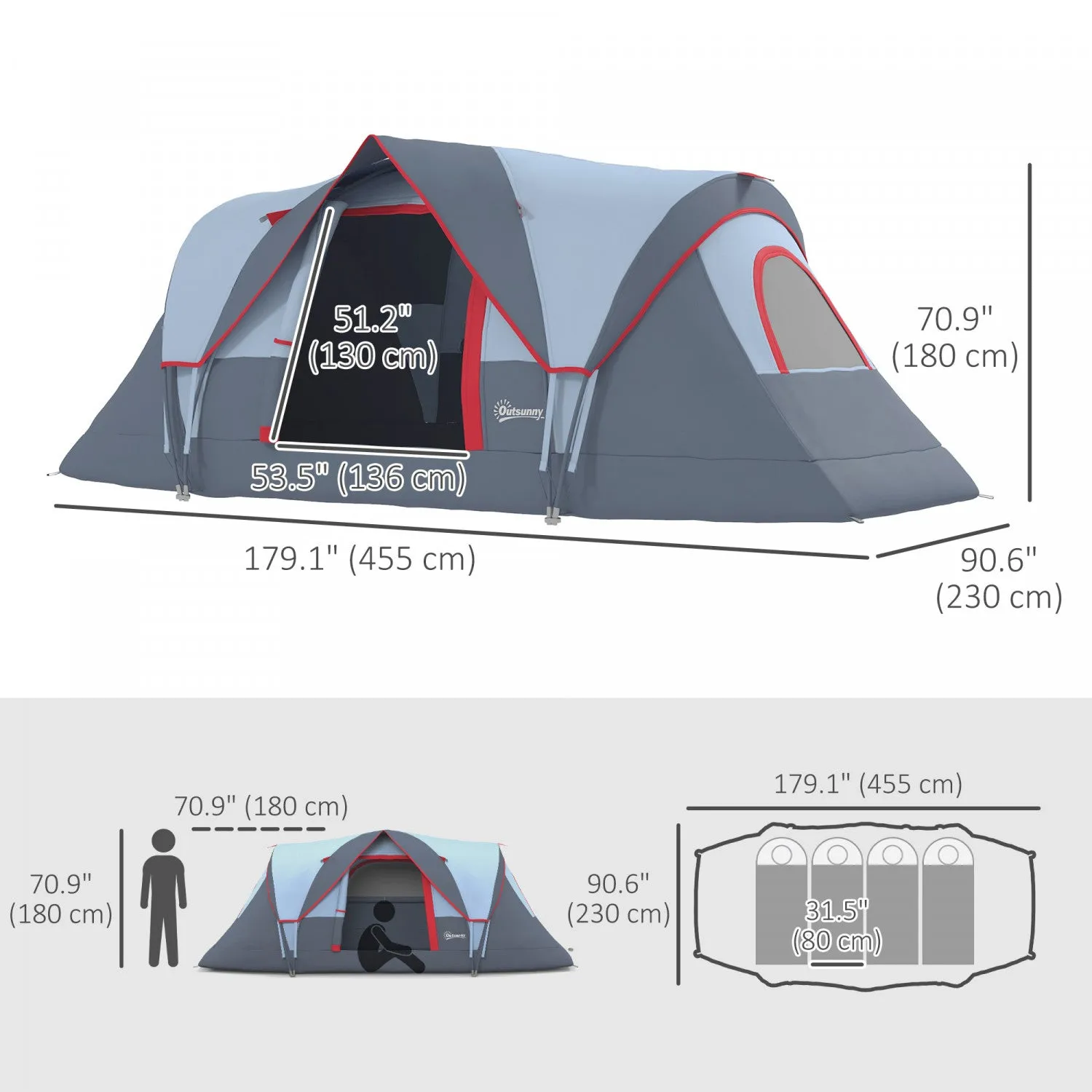Outsunny 5-6 Person Outdoor Camping Tent, Family Tent W/ Light Hook, Grey|Tente De Camping Exterieure Outsunny Pour 5-6 Avec Sac Integre, Crochet D'eclairage, Sac De Transpor