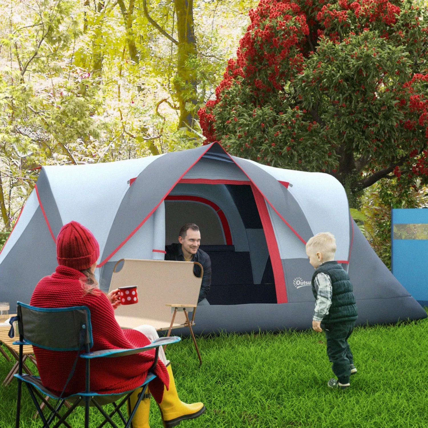Outsunny 5-6 Person Outdoor Camping Tent, Family Tent W/ Light Hook, Grey|Tente De Camping Exterieure Outsunny Pour 5-6 Avec Sac Integre, Crochet D'eclairage, Sac De Transpor