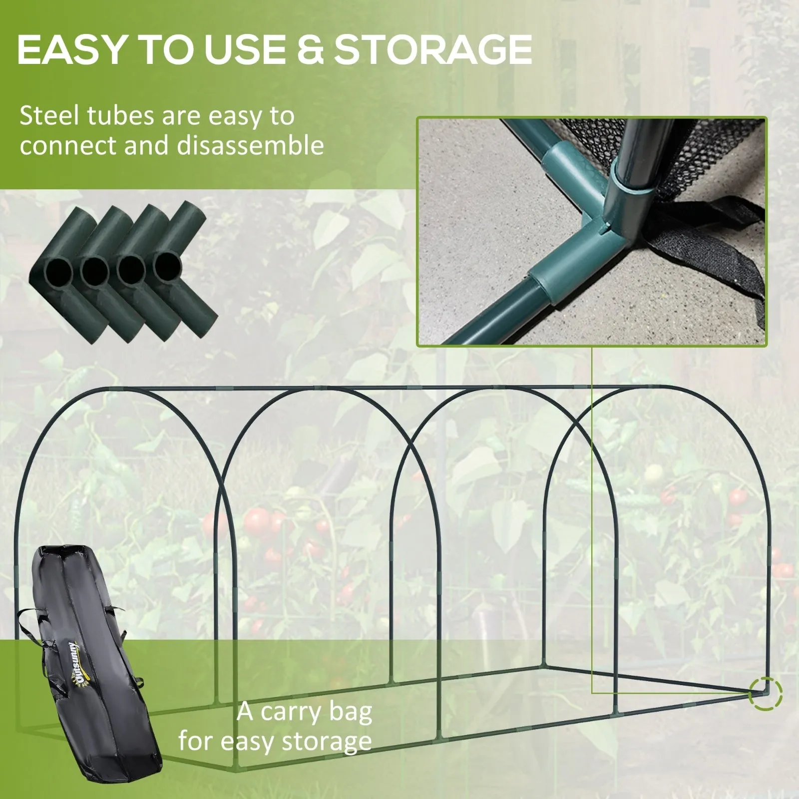 Outsunny 9' X 4' Crop Cage, Plant Protection Tent With Three Zippered Doors, Storage Bag And 6 Groun