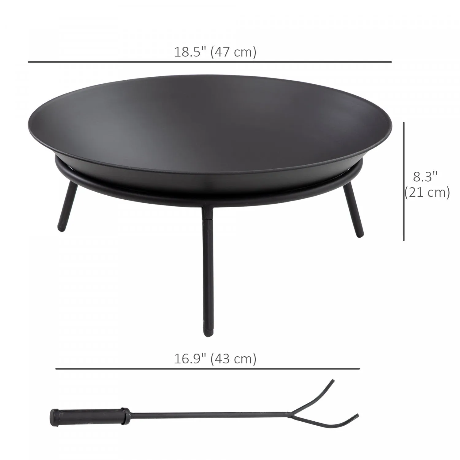Outsunny Fire Pit, Portable Firepit With Poker, Black