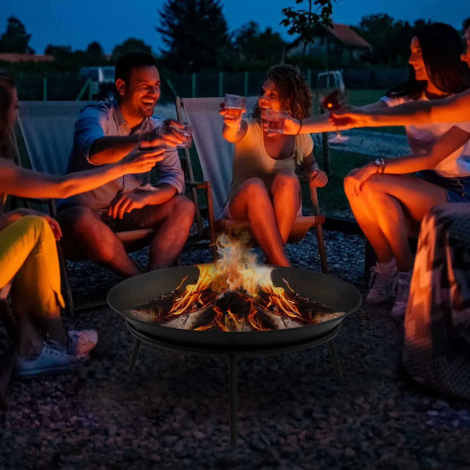 Outsunny Fire Pit, Portable Firepit With Poker, Black