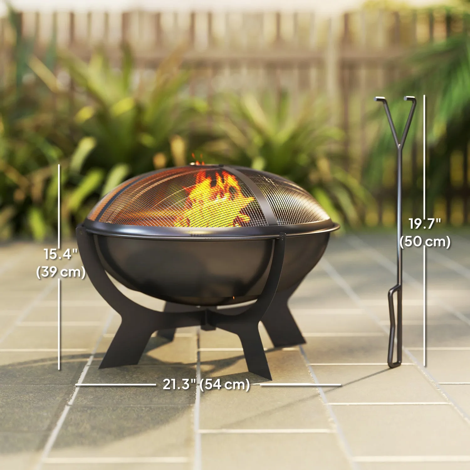 Outsunny Outdoor Round Fire Pit With Lid, Portable Firepit, Black