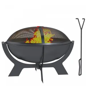 Outsunny Outdoor Round Fire Pit With Lid, Portable Firepit, Black