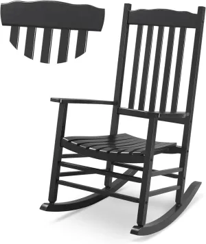Outvita Outdoor Rocking Chair, Solid Wood High Back Rocker, All Weather Lounge Chair for Porch Patio Fire Pit Garden Backyard Deck Indoor, Wave Shape, Black