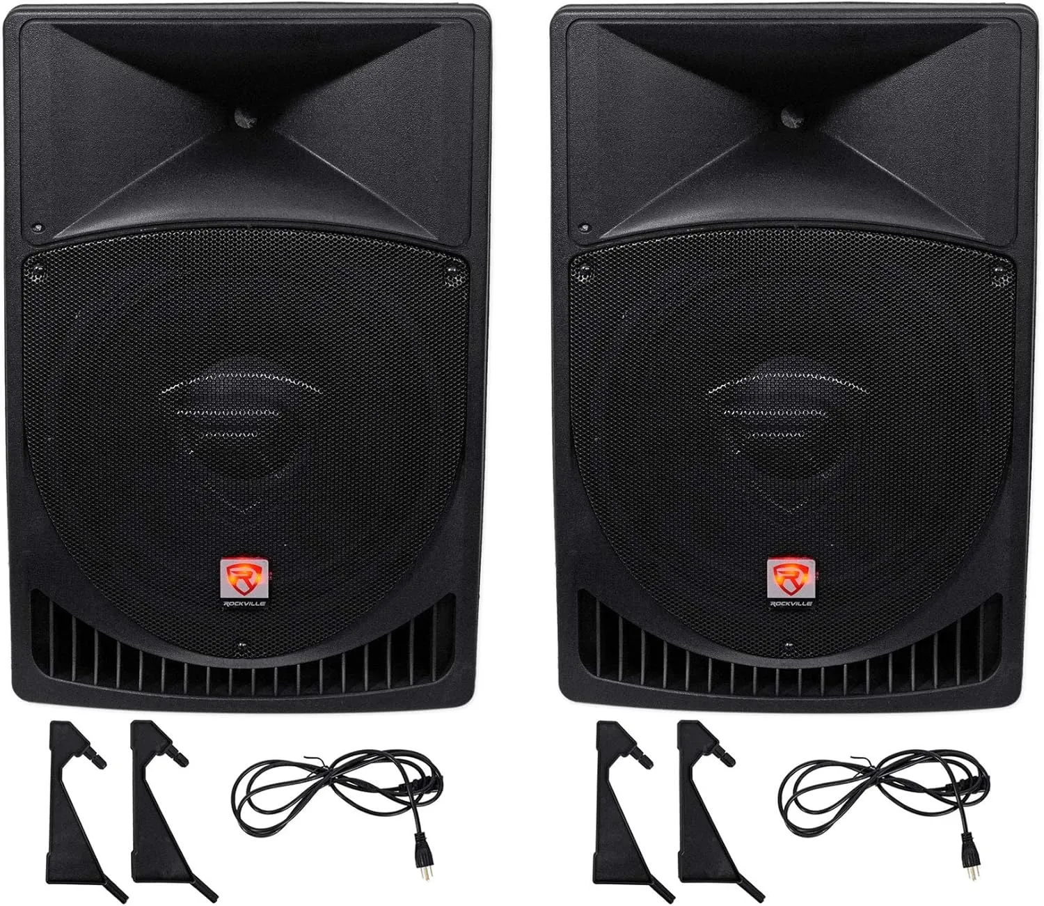 Pair Rockville Power Gig RPG15 15" Powered Active 2000 Watt 2-Way DJ PA Speakers