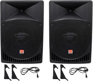 Pair Rockville Power Gig RPG15 15" Powered Active 2000 Watt 2-Way DJ PA Speakers