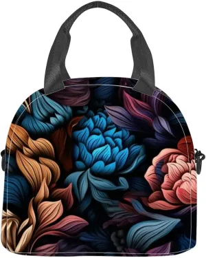 Paisley watercolor floral tile: flowers flores tulips leaves Oriental Insulated Adult Lunch Bag with Shoulder Strap for Women Lightweight Reusable Portable Freezable Lunch Tote Bag for Work Picnic