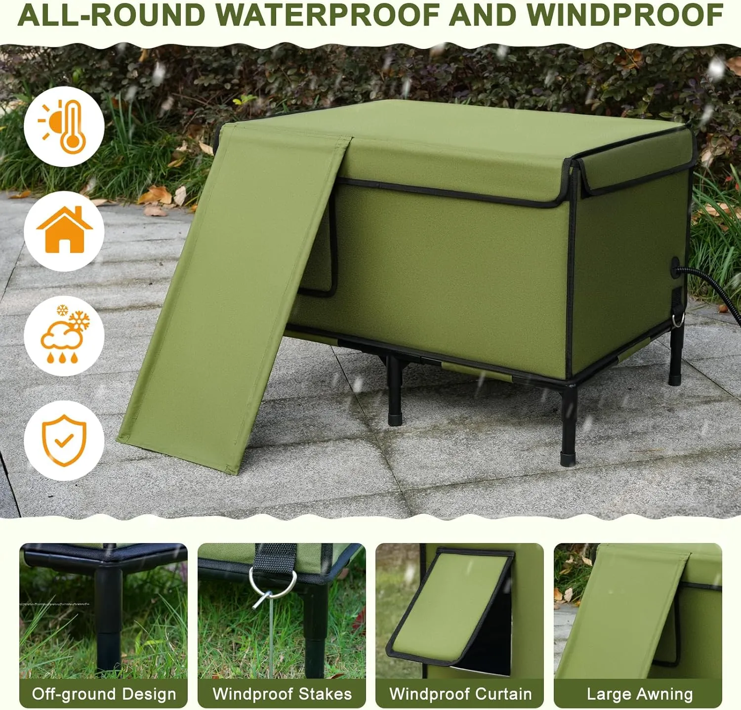 Palopalo Indestructible Heated Cat House for Outside in Winter, 100% Weatherproof, Highly Insulated, Safe Escape Door, Outdoor Cat Shelter with Heater for Feral Stray Barn Cat Kitty, Large