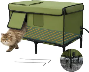 Palopalo Indestructible Heated Cat House for Outside in Winter, 100% Weatherproof, Highly Insulated, Safe Escape Door, Outdoor Cat Shelter with Heater for Feral Stray Barn Cat Kitty, Large