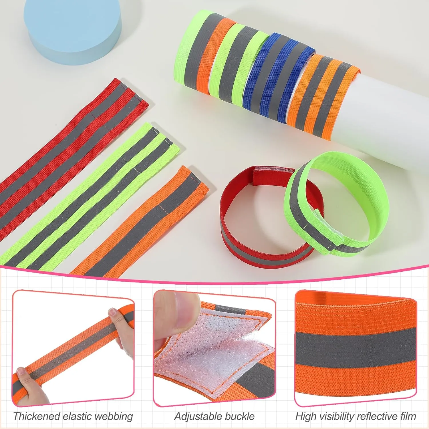 PATIKIL Reflective Bands for Wrist/Arm/Ankle/Leg, High Visibility Reflector Bands, Safety Reflector Tape Straps for Night Running Cycling